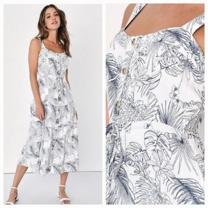 Lulu's Vacay Dreaming White Floral Midi Dress With Pockets NWOT
